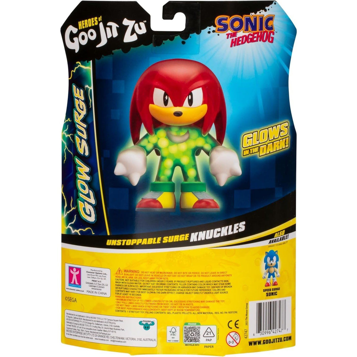 Figura Knuckles Sonic The hedgehog Estirable Elastico Nudillos Brilla en Oscuridad