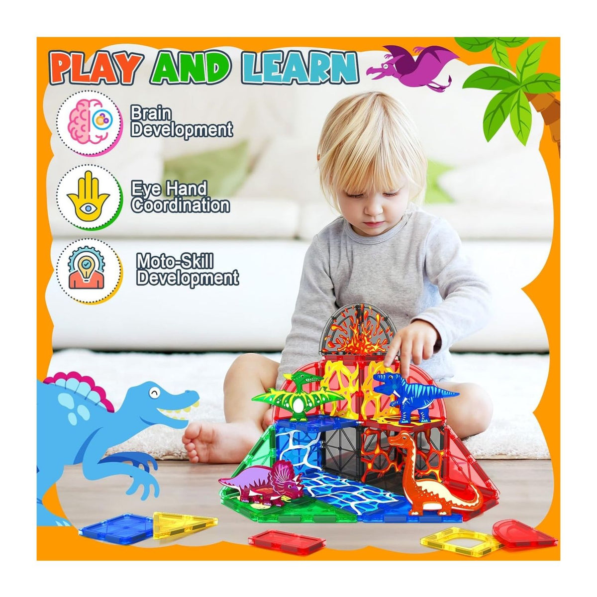 Set Bloques Magneticos Mundo Dinosaurio 48 Piezas