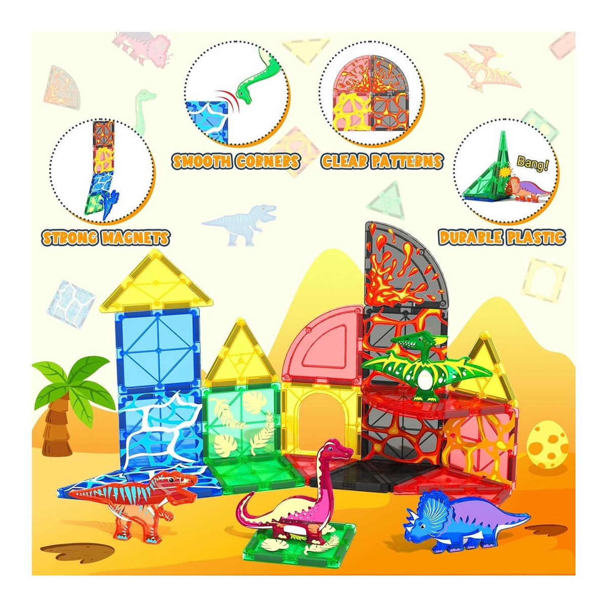 Set Bloques Magneticos Mundo Dinosaurio 48 Piezas