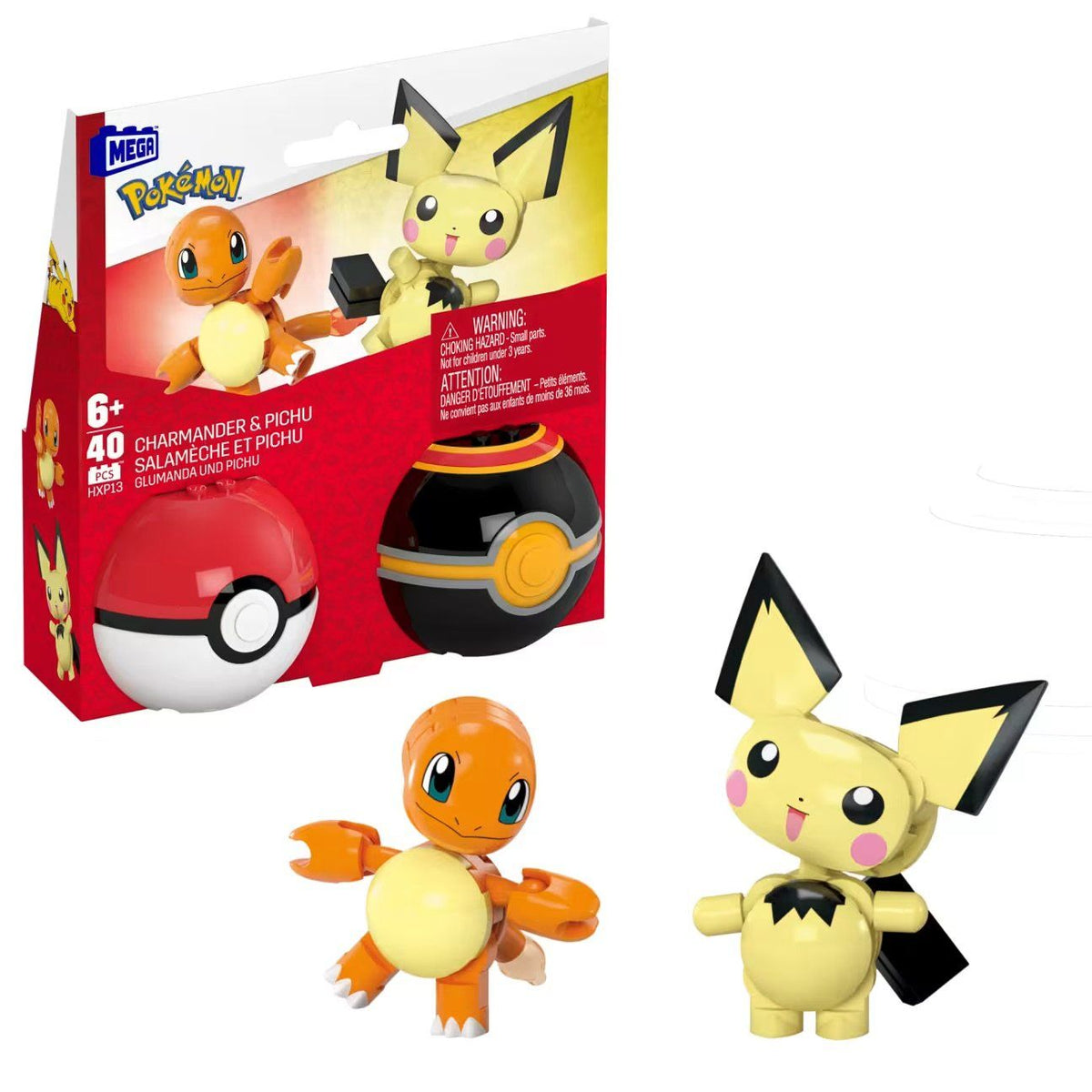 Mega Pokémon Pichu & Charmander con 40 Bloques o piezas