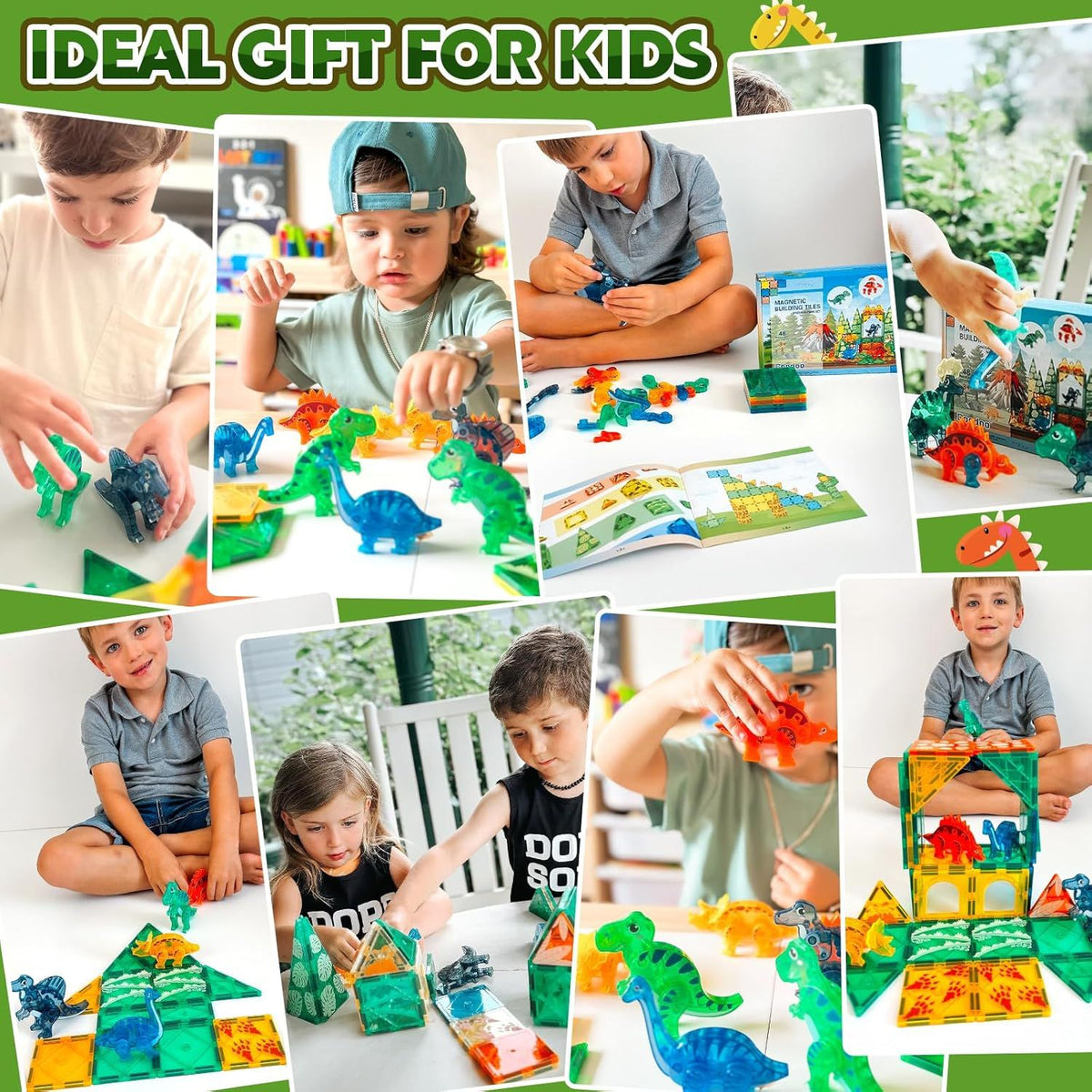 Set Bloques Magneticos Mundo Dinosaurio 3D Moviles 48 Piezas