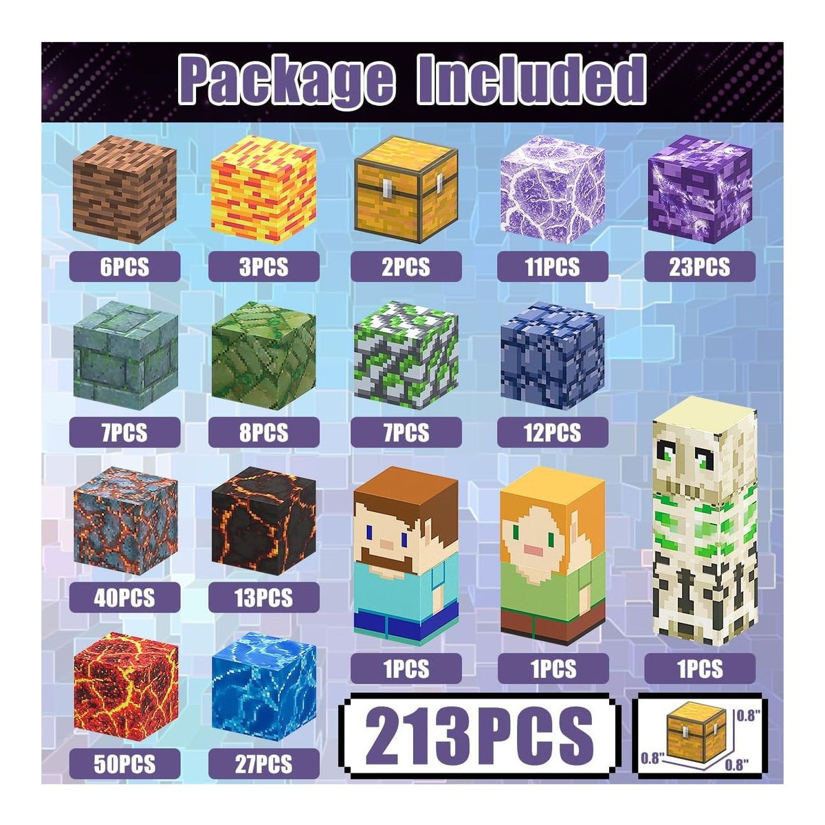 Set Bloques magnéticos Minecraft cubos imanes 213 PIEZAS