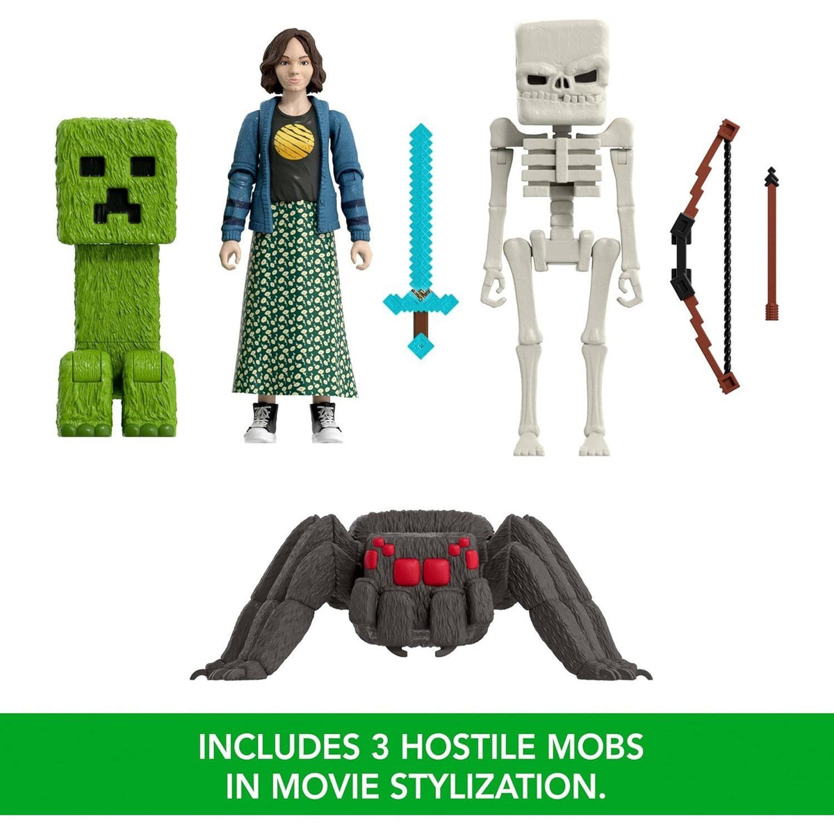 Set 4 Figuras Story pack Creeper Esqueleto araña & Natalie
