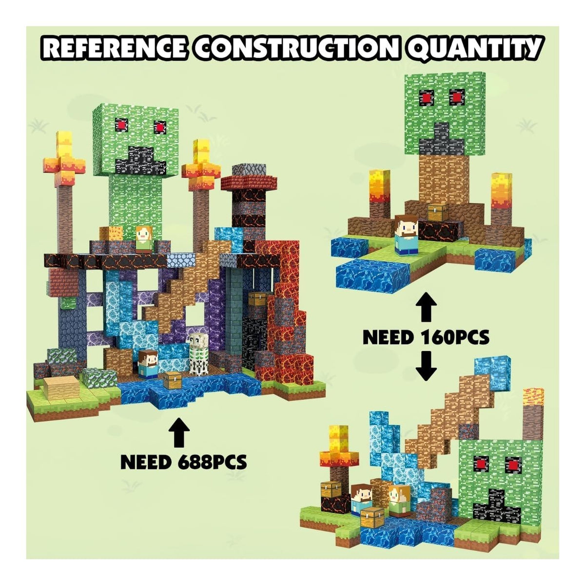 Bloques magnéticos Mundo Minecraft cubos imanes 160 PIEZAS