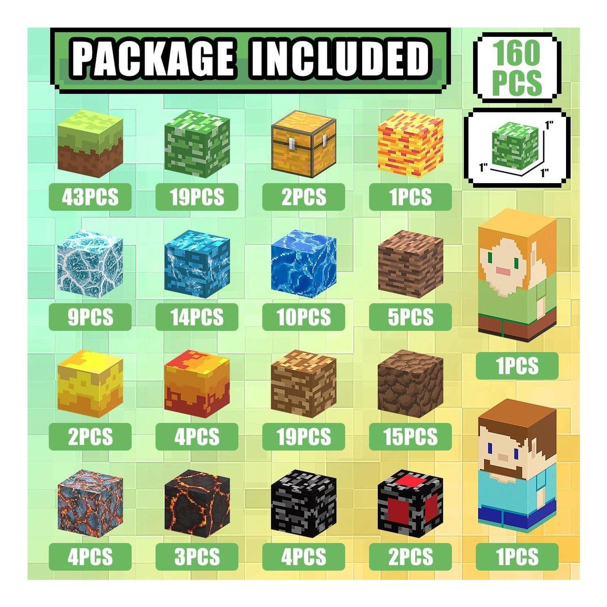 Bloques magnéticos Mundo Minecraft cubos imanes 160 PIEZAS