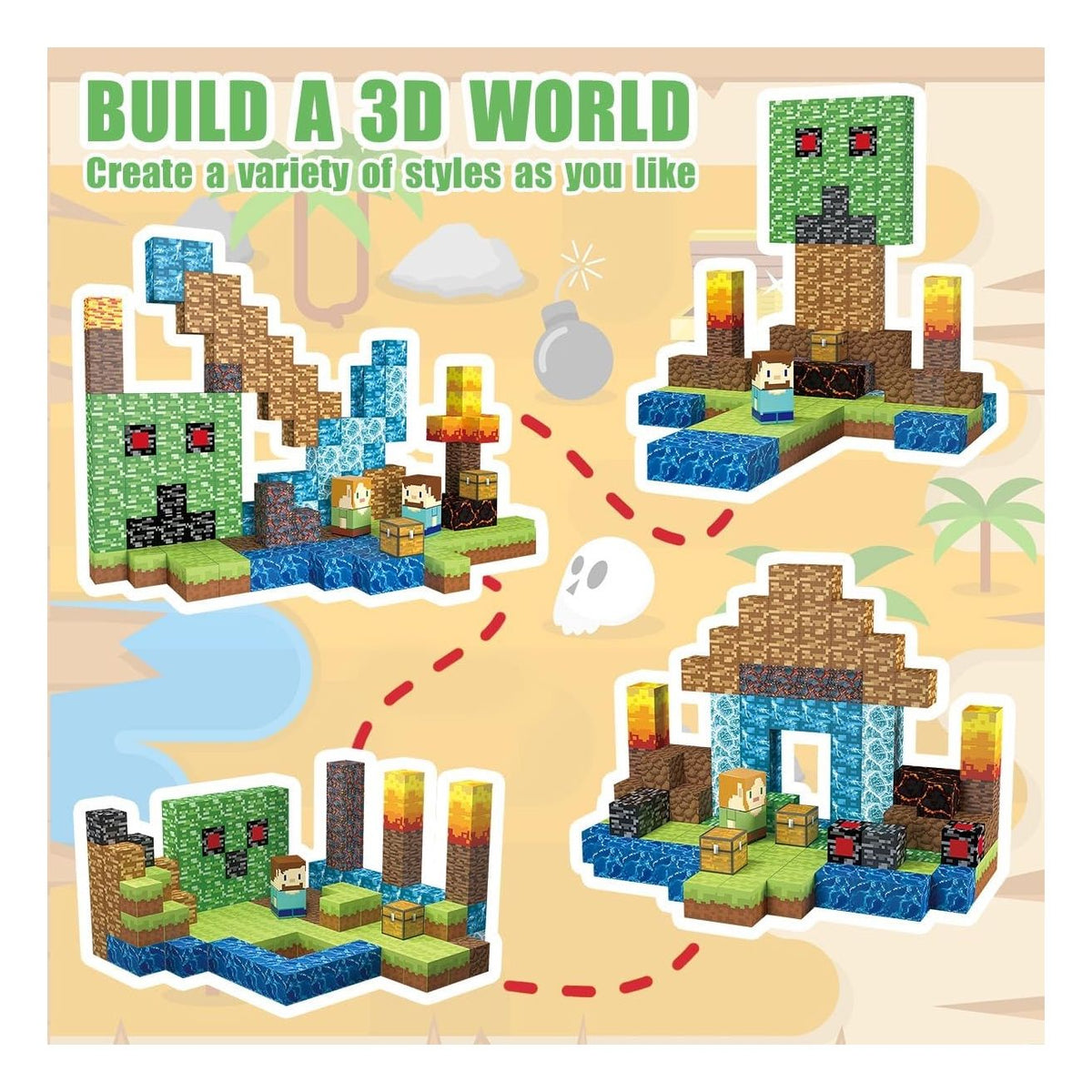 Bloques magnéticos Mundo Minecraft cubos imanes 160 PIEZAS