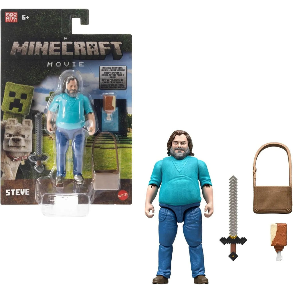 Minecraft La Pelicula Figura Steve con Accesorios 10cm