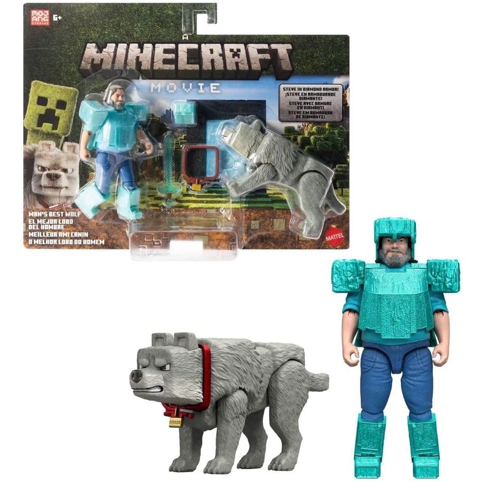 Minecraft La Pelicula Set 2 Figuras Steve & Dennis Lobo
