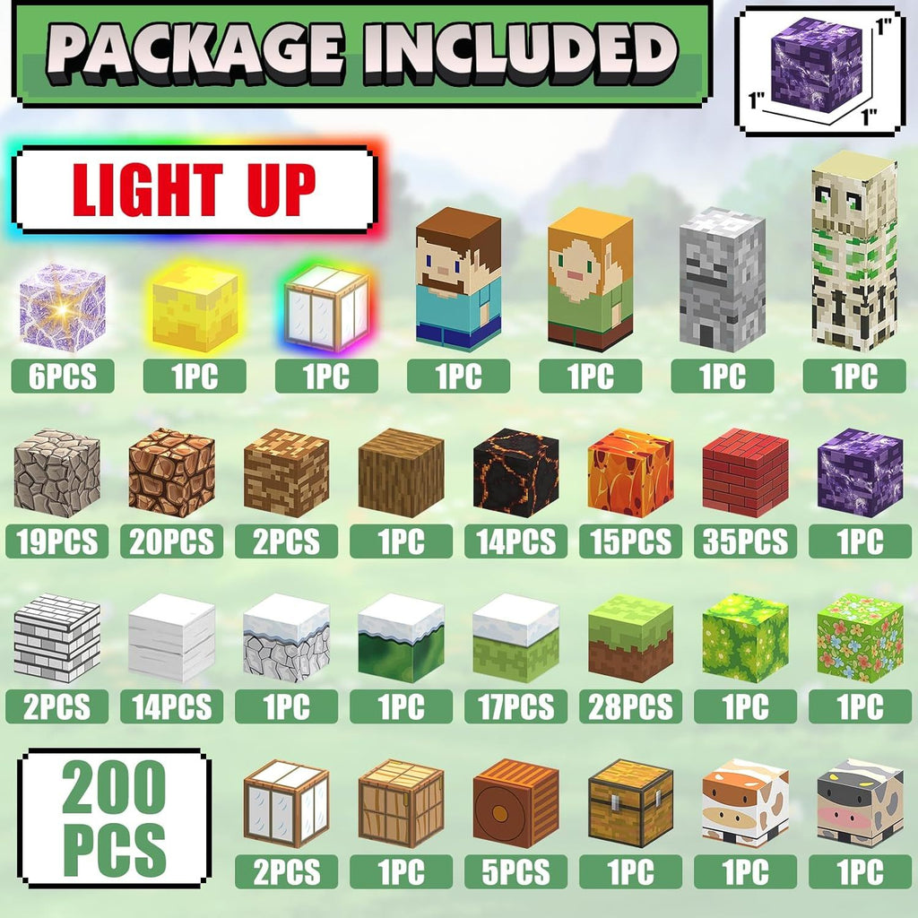 Set Bloques magnéticos Minecraft imanes 200 PIEZAS con Luces