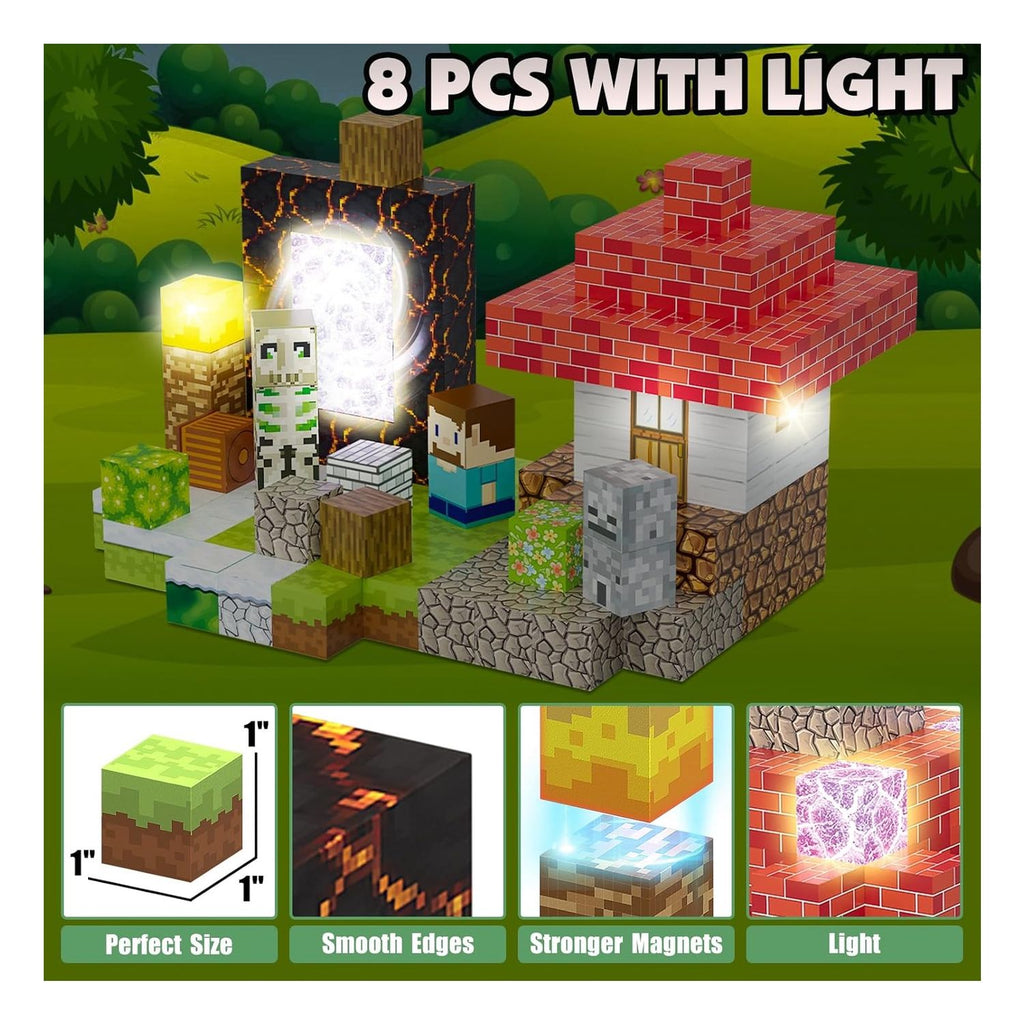 Set Bloques magnéticos Minecraft imanes 200 PIEZAS con Luces