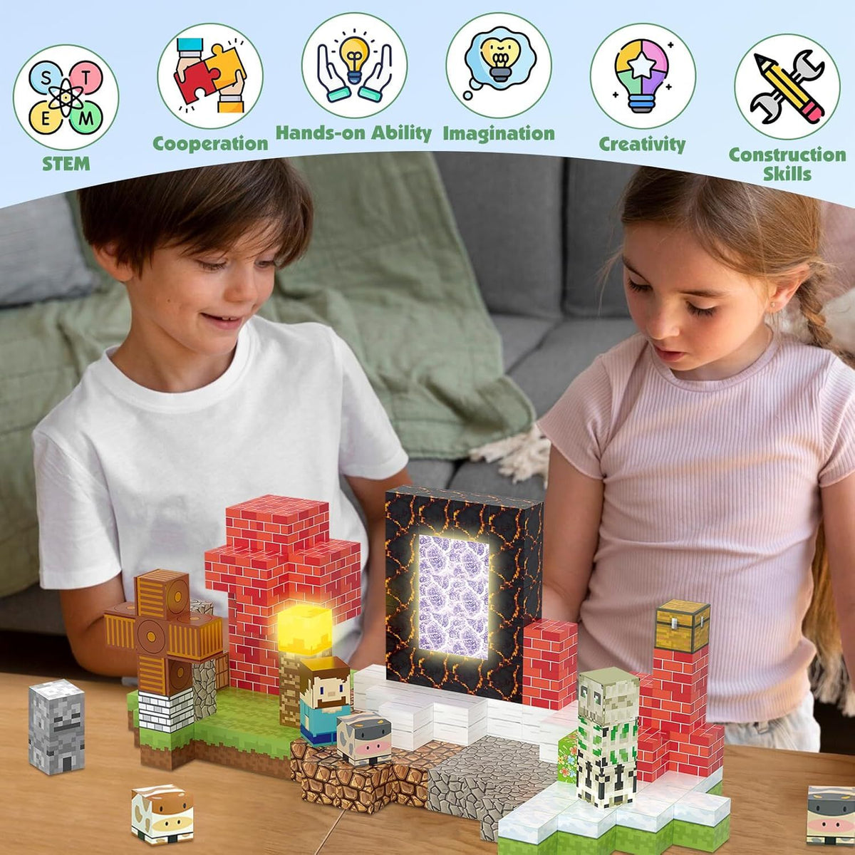 Set Bloques magnéticos Minecraft imanes 200 PIEZAS con Luces