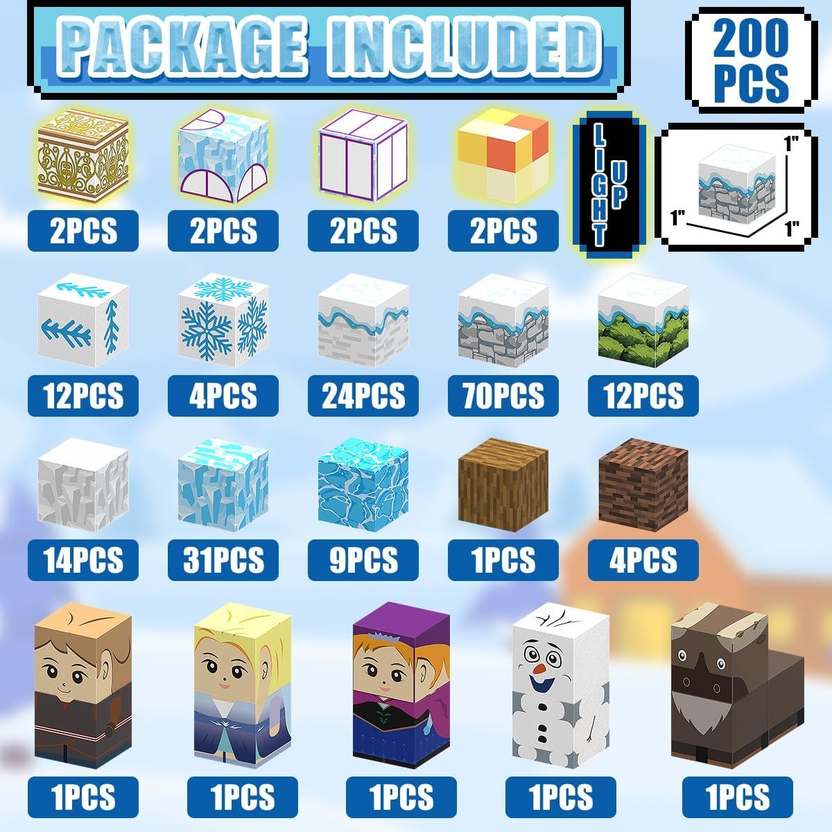 Set Bloques magnéticos Mundo Frozen 200 PIEZAS con Luces