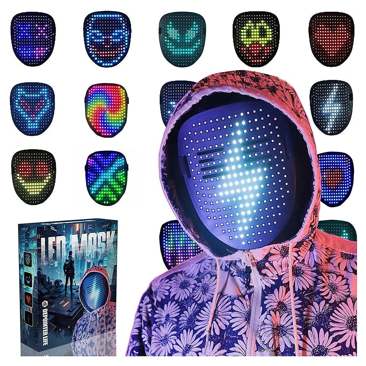 Máscara LED con Detección gestos para Halloween +12 años