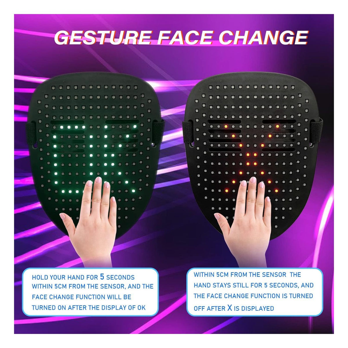Máscara LED con Detección gestos para Halloween +12 años