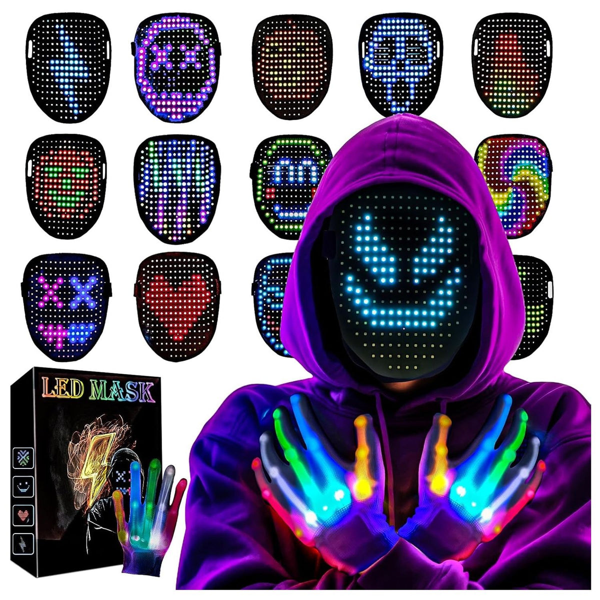 Máscara + Guantes LED con Detección gestos para Halloween