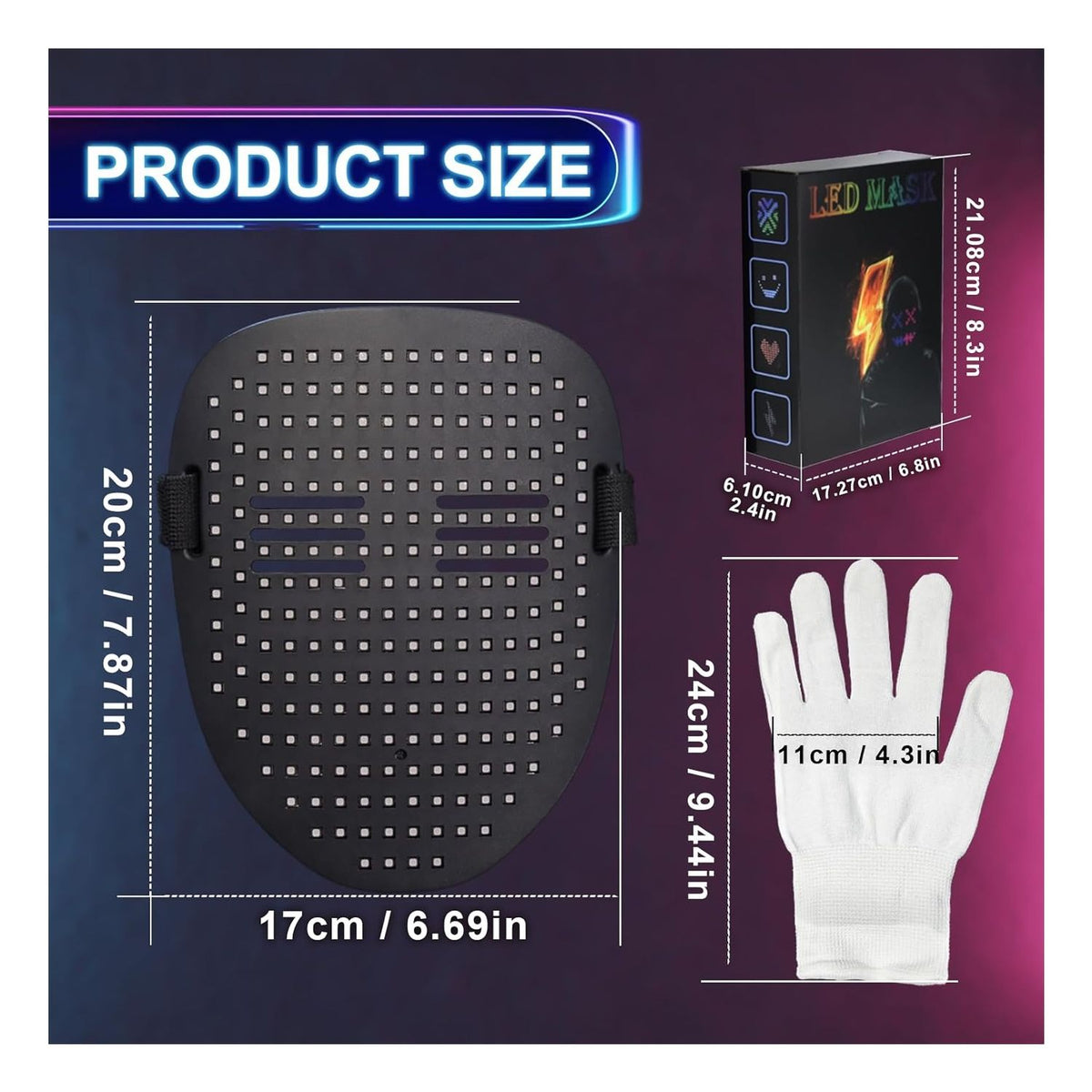 Máscara + Guantes LED con Detección gestos para Halloween