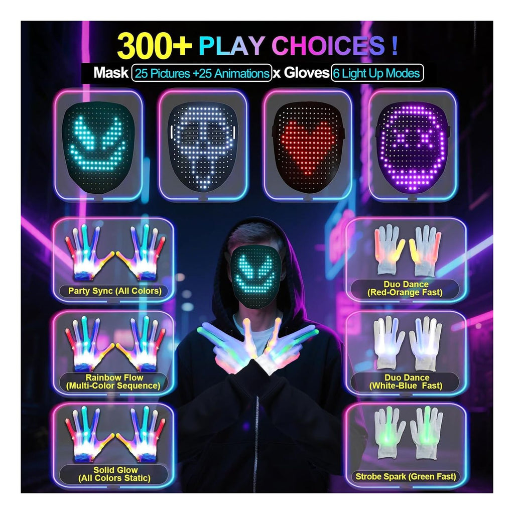 Máscara + Guantes LED con Detección gestos para Halloween