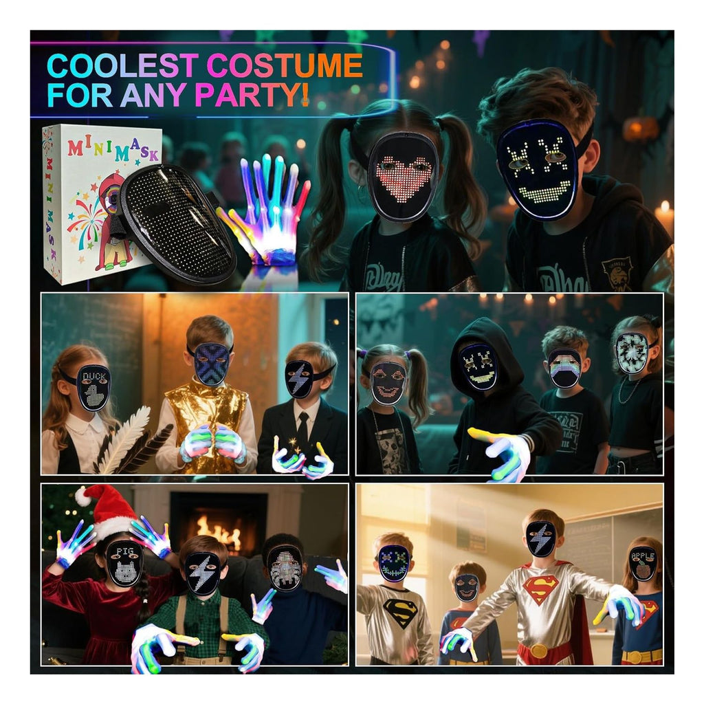 Máscara + Guantes LED Detección gestos para niños Fiestas Navidad
