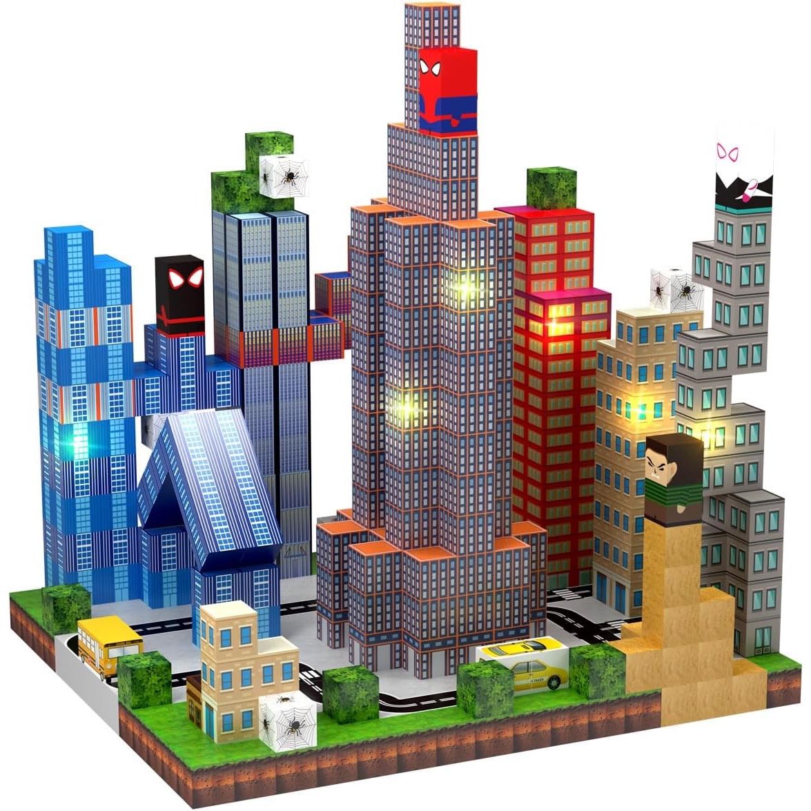 Set Bloques Cubo magnéticos Mundo Spiderman 150 Piezas Luces