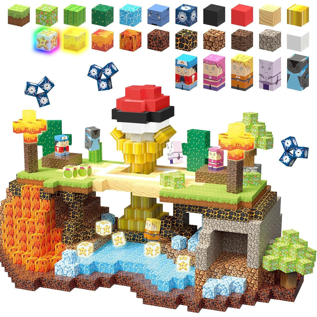 Set Bloques magnéticos Mundo Pokemon 200 PIEZAS con Luces