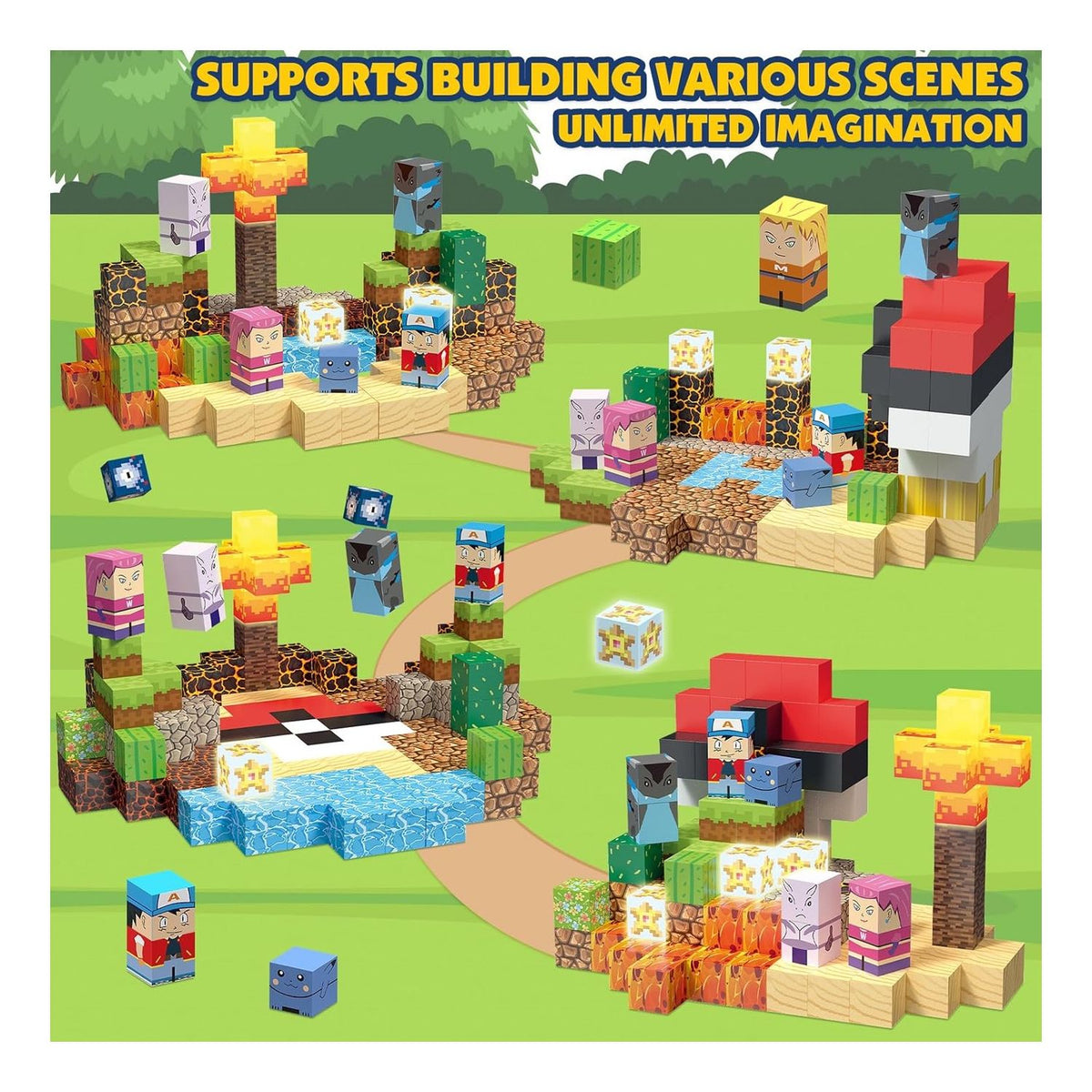 Set Bloques magnéticos Mundo Pokemon 200 PIEZAS con Luces