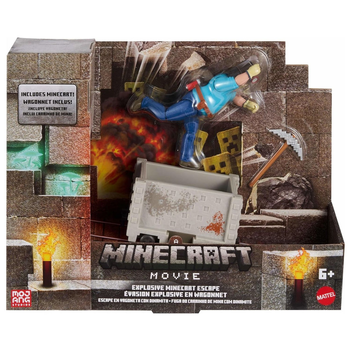 Minecraft La Pelicula Set 2 Figura Steve & Carro Minero
