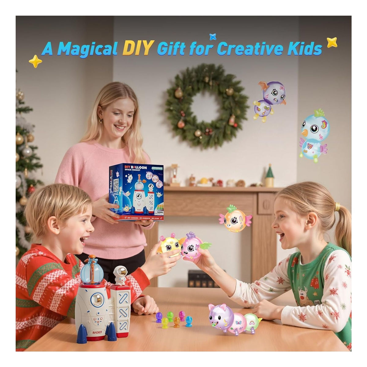 Kit de manualidades Cohete espacial con bomba infla globos adhesivos creativos