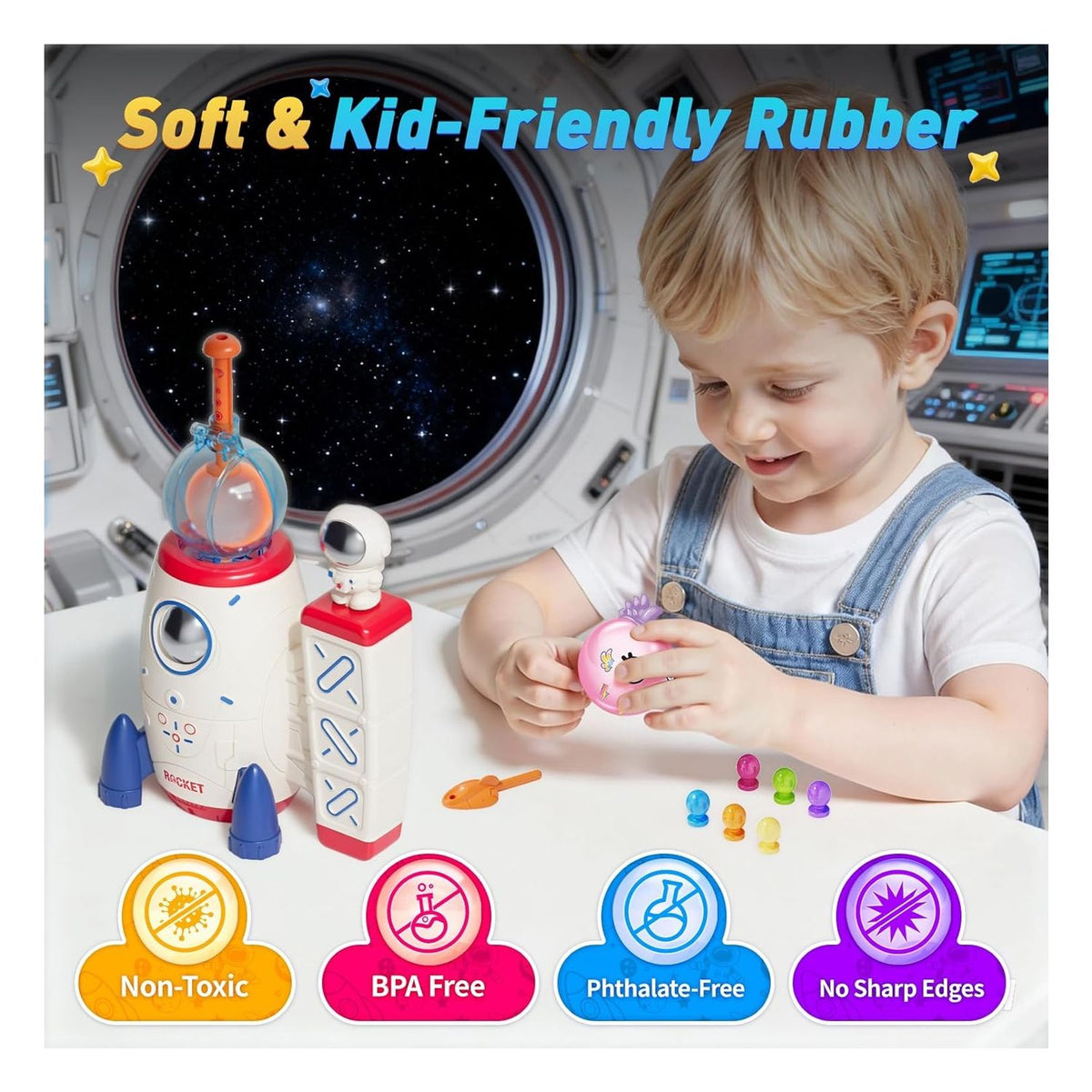 Kit de manualidades Cohete espacial con bomba infla globos adhesivos creativos