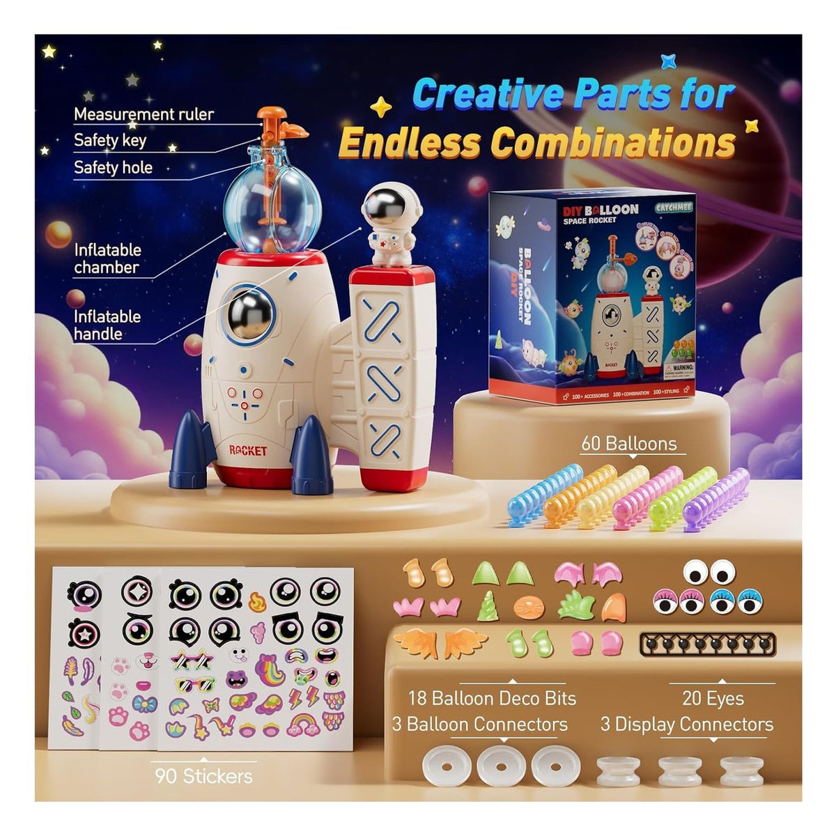 Kit de manualidades Cohete espacial con bomba infla globos adhesivos creativos