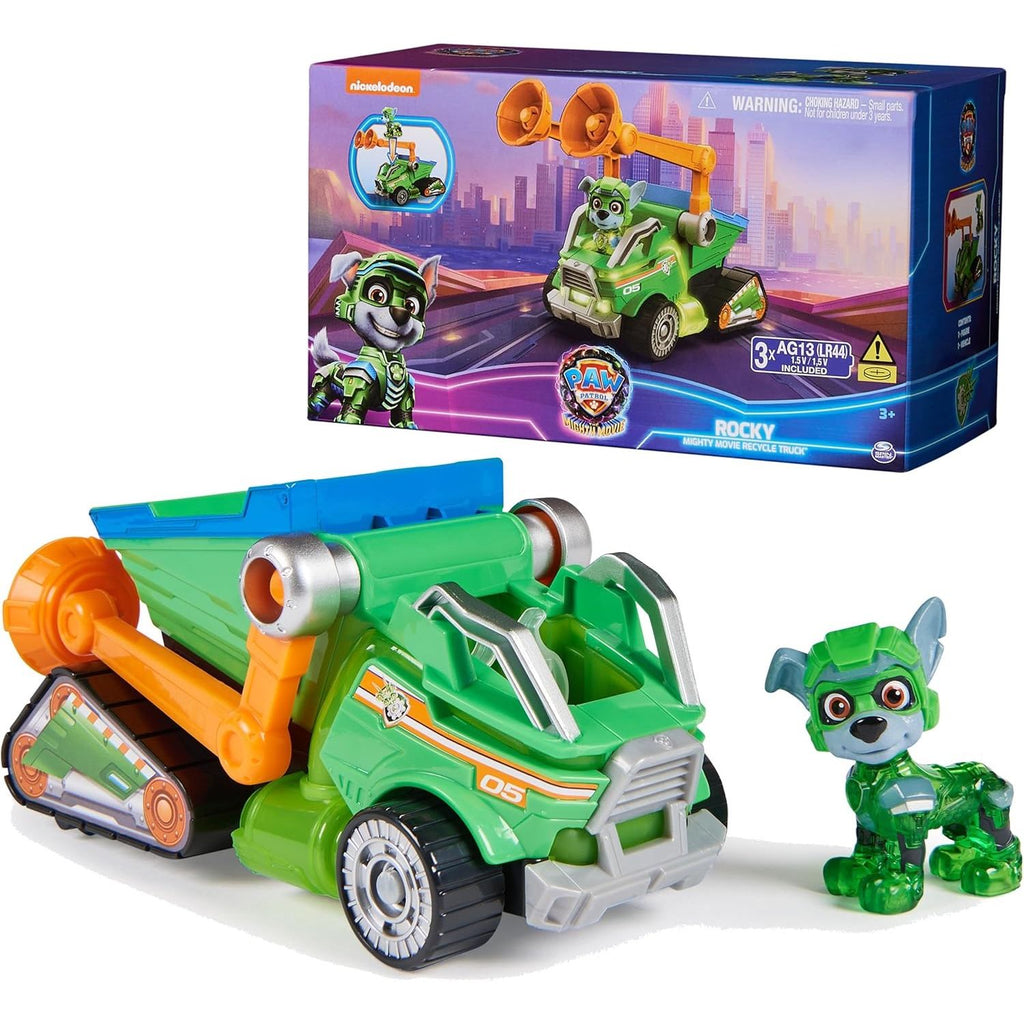 Paw Patrol The Mighty Movie camión reciclador Rocky Luces y Sonidos