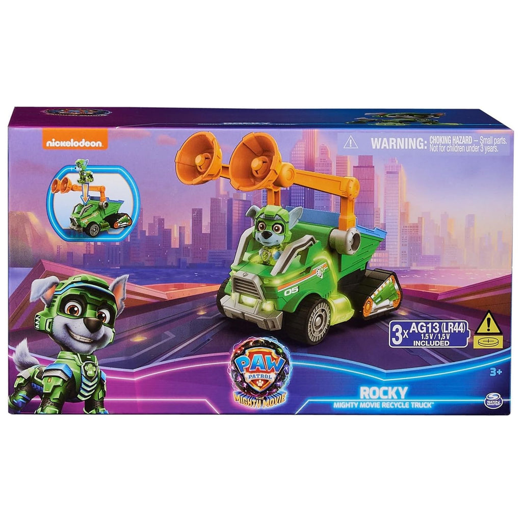 Paw Patrol The Mighty Movie camión reciclador Rocky Luces y Sonidos