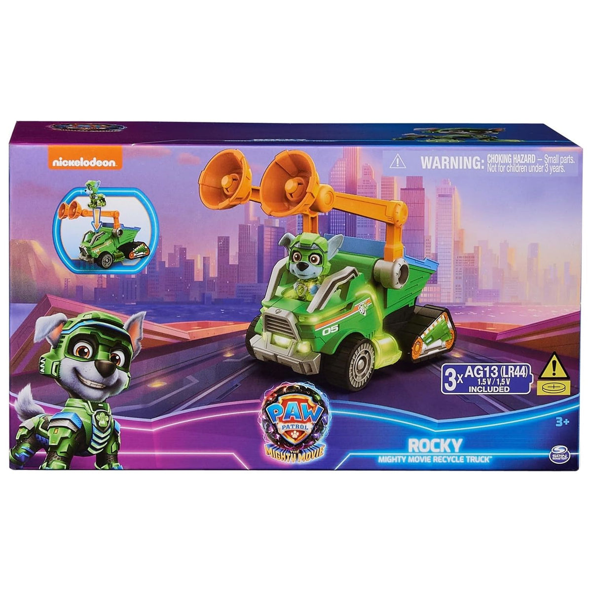 Paw Patrol The Mighty Movie camión reciclador Rocky Luces y Sonidos