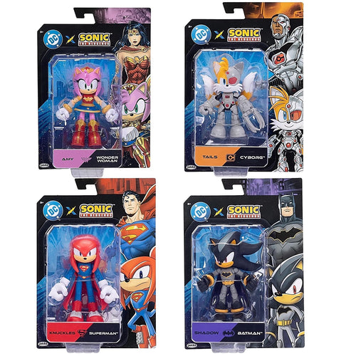 4 Pack DC x Sonic Batman Shadow Superman Knuckless Cyborg Tails Amy Mujer Maravilla