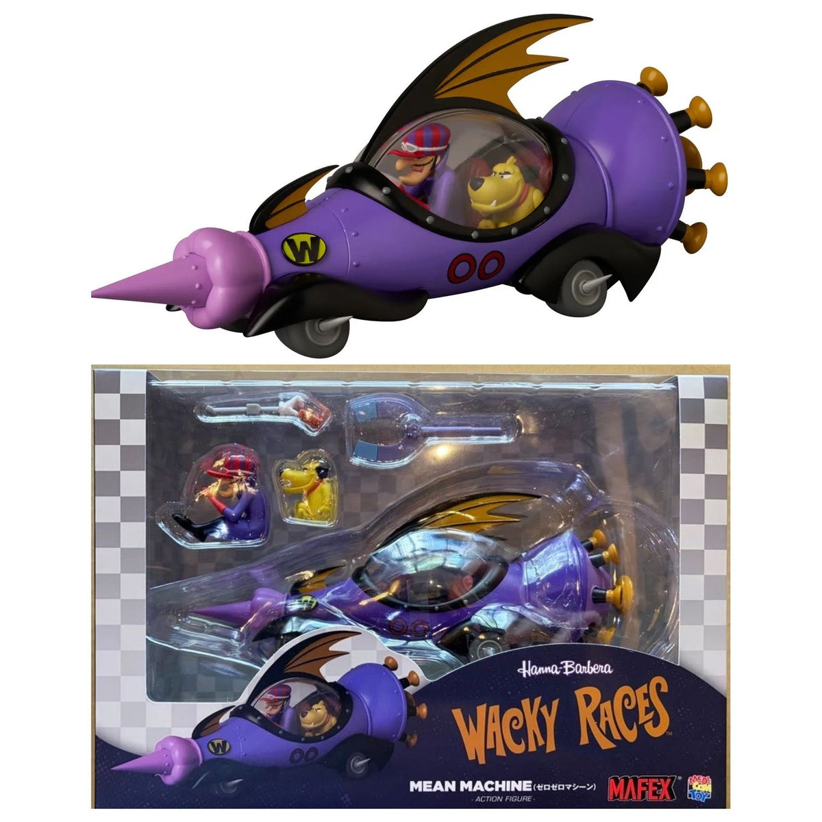 Auto Escala 1-24 Mean Machine Wacky Race Pierre y Patan Mafex Autos Locos 24cm