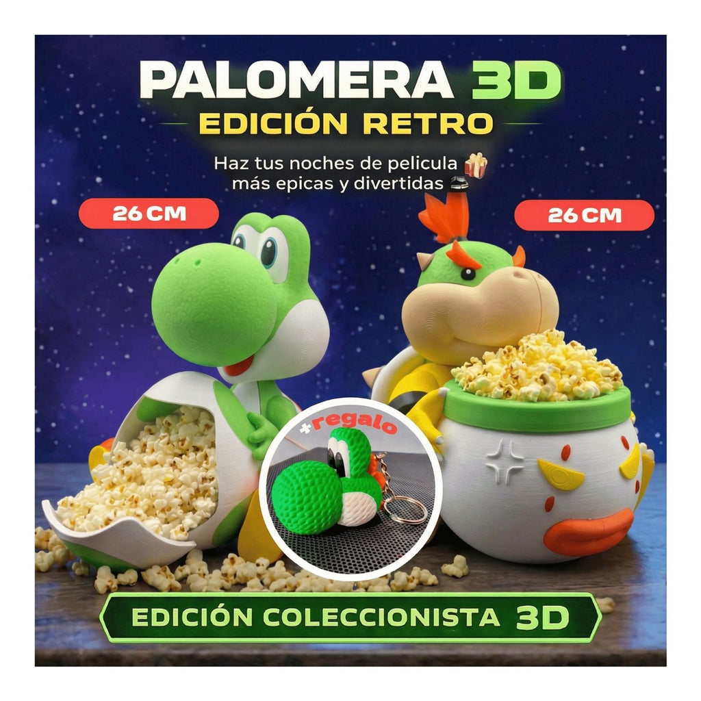 Palomera Bowser Jr Mario Bros Galaxy Impresión 3D Para Pop Corn Canchita Palomitas