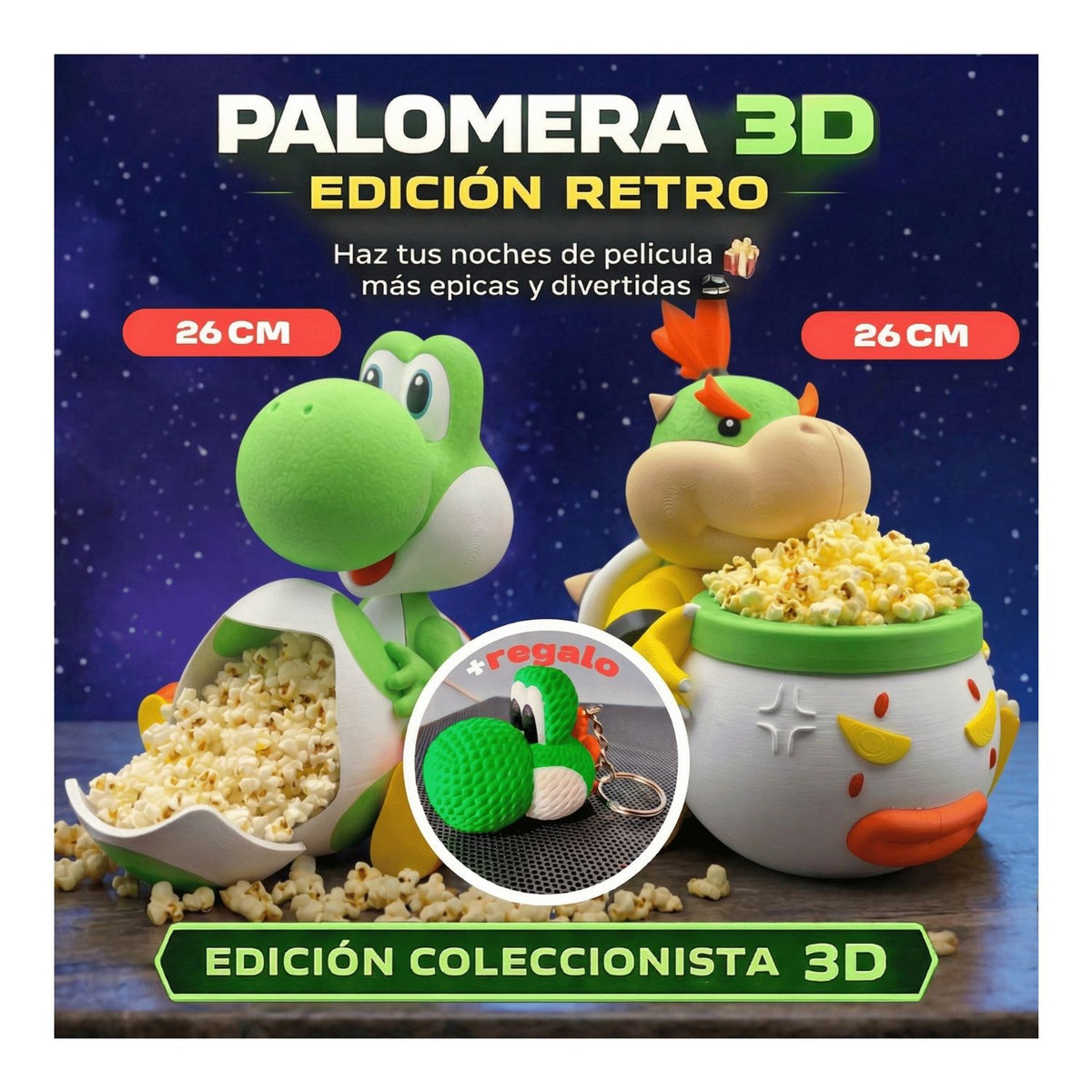 Palomera Bowser Jr Mario Bros Galaxy Impresión 3D Para Pop Corn Canchita Palomitas