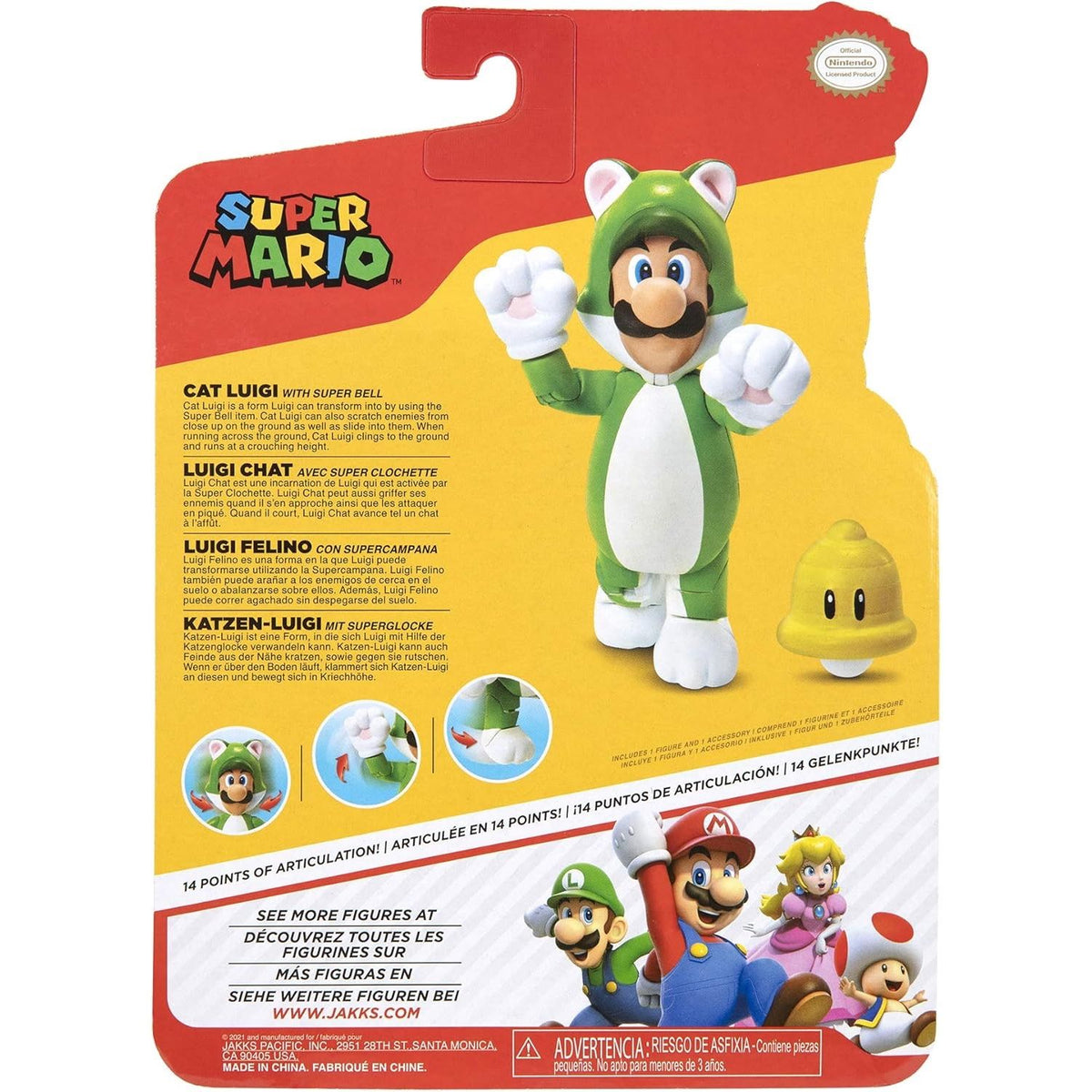 Figura Super Mario Bros Galaxy World of Nintendo Cat Luigi 10cm