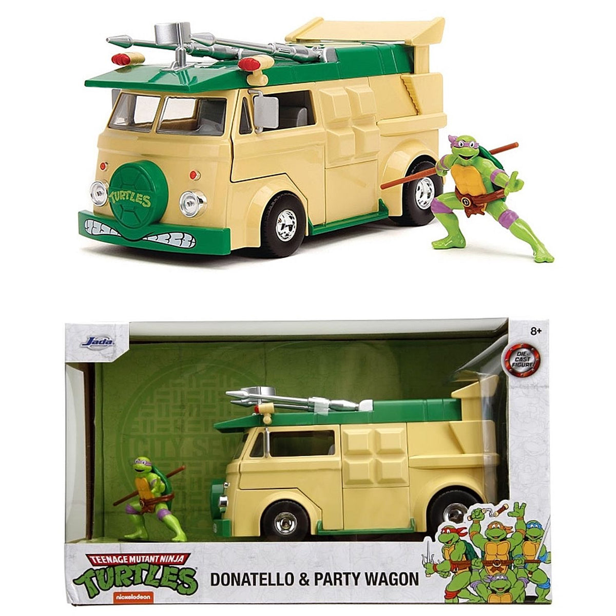 Auto a Escala 1-24 TMNT Tortugas Ninja Hollywood Rides Donatello & Party Wagon