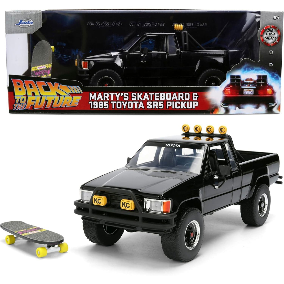 Auto Escala Volver al futuro 1985 Toyota SR5 Pickup con Patineta 1-24 Back To The Future
