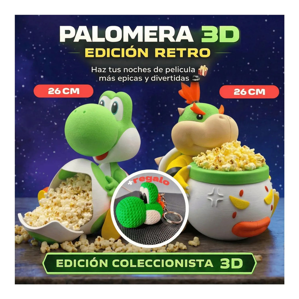 Palomera Yoshi Mario Bros Galaxy Impresión 3D Pop Corn Canchita Palomitas