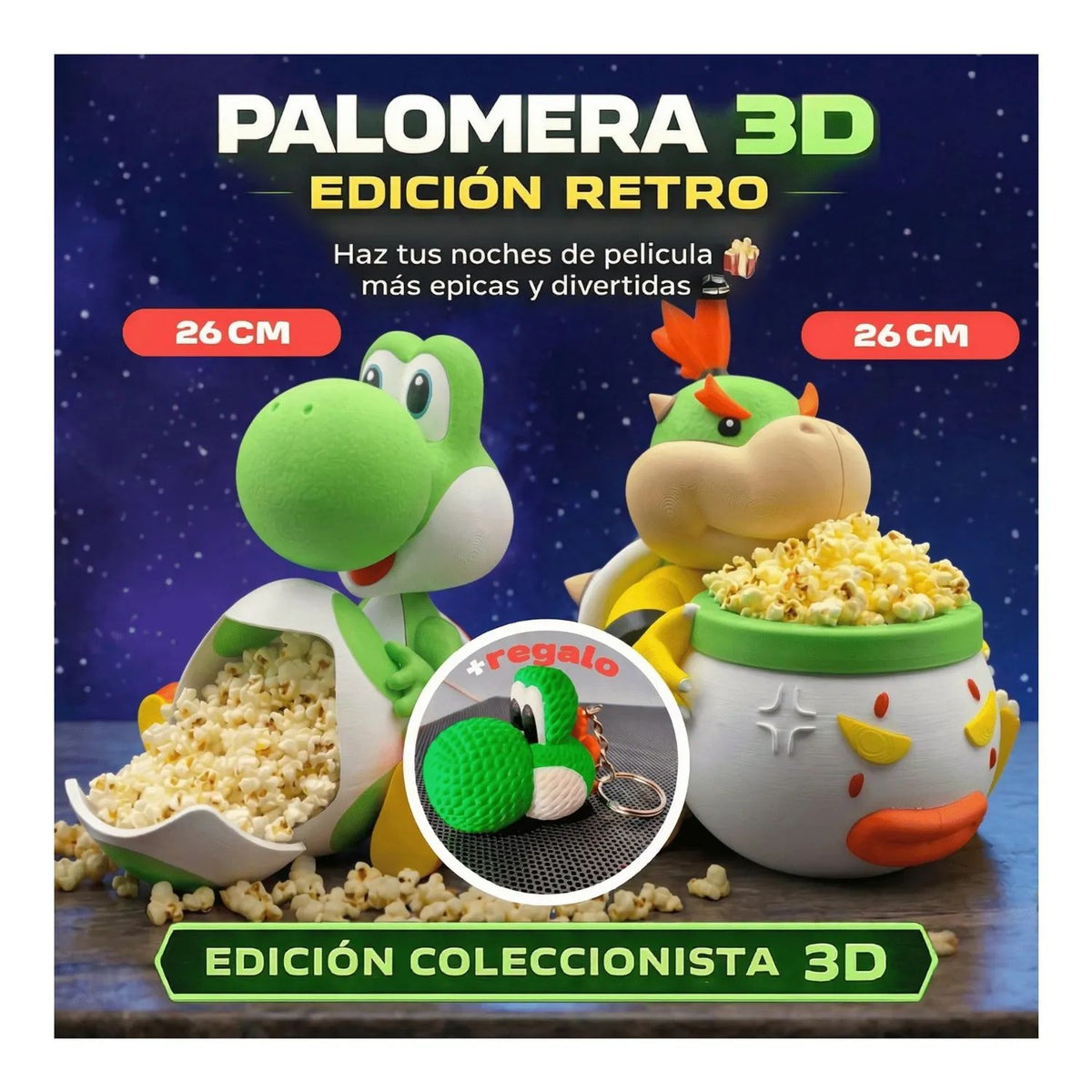 Palomera Yoshi Mario Bros Galaxy Impresión 3D Pop Corn Canchita Palomitas
