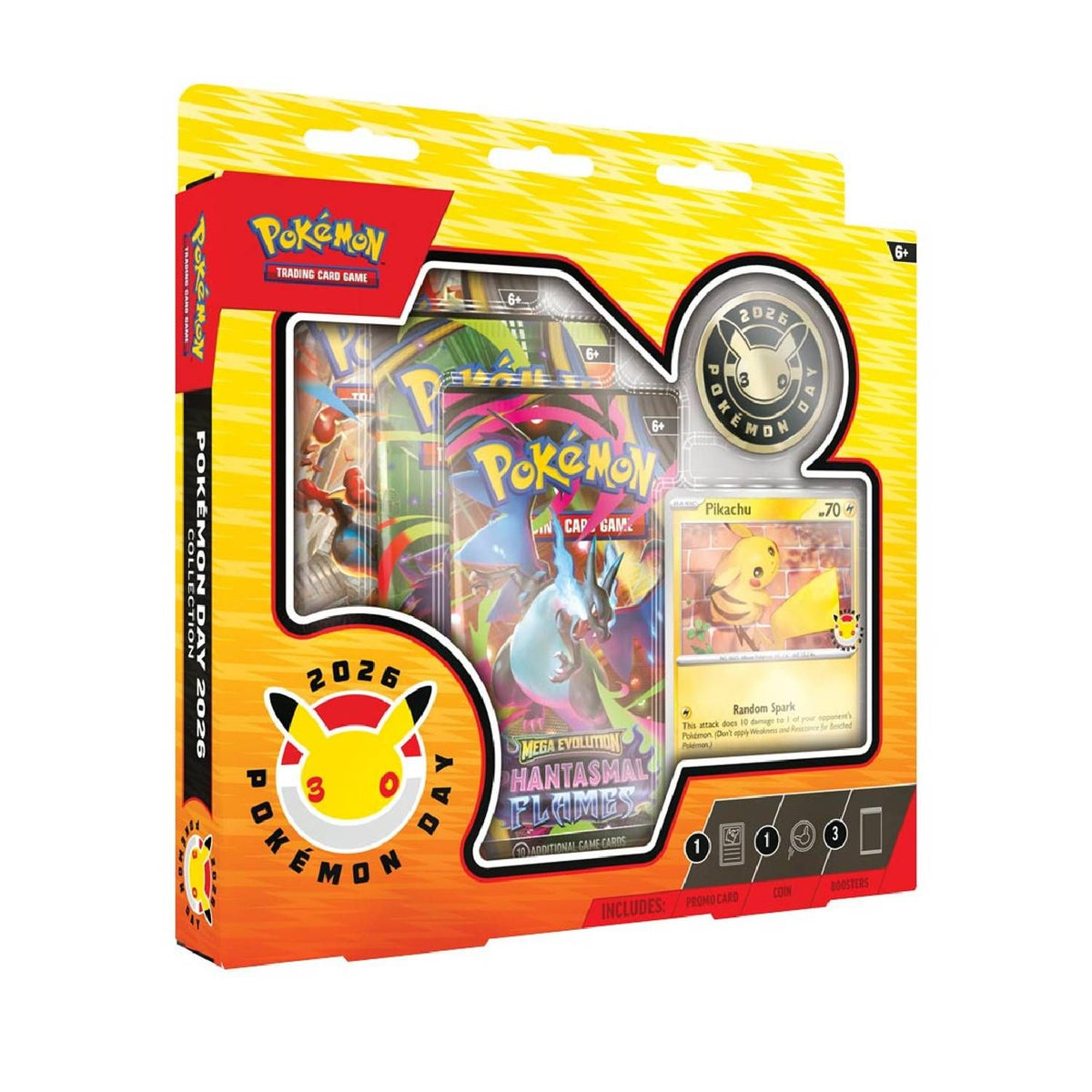 TCG Pokemon Pokemon Day 1 Carta Promo, 3 sobres y Moneda INGLES