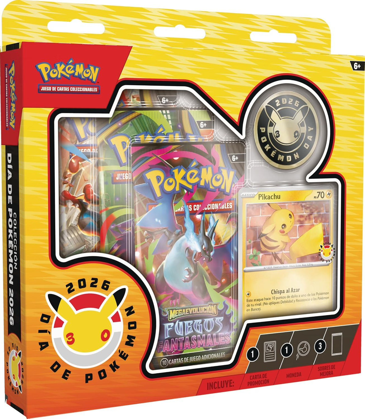 TCG Pokemon Pack Pokemon Day Carta Promo, 3 sobres y Moneda ESPAÑOL