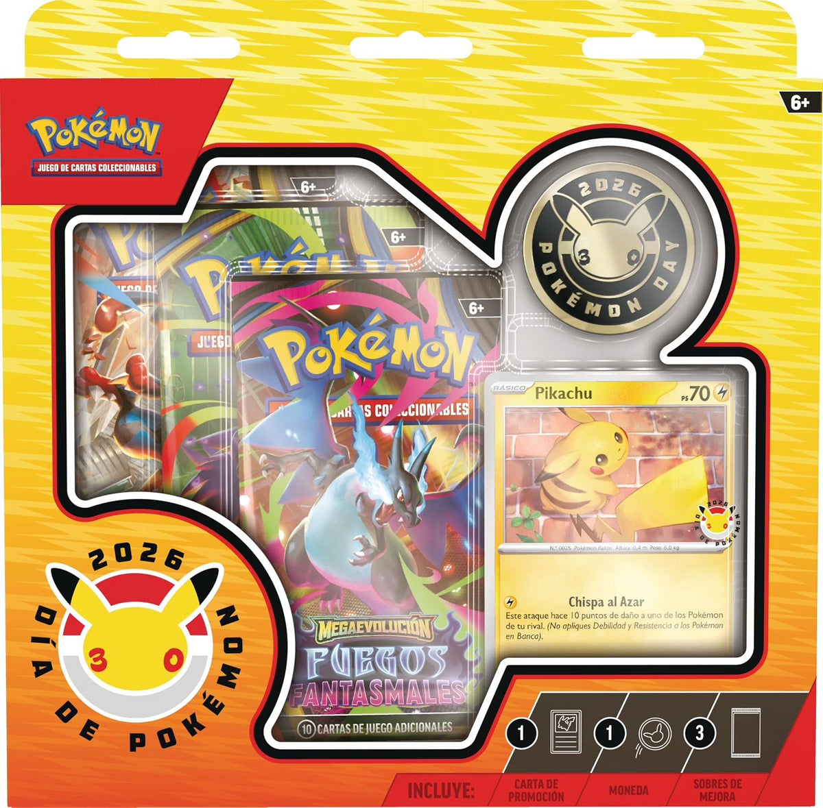 TCG Pokemon Pack Pokemon Day Carta Promo, 3 sobres y Moneda ESPAÑOL