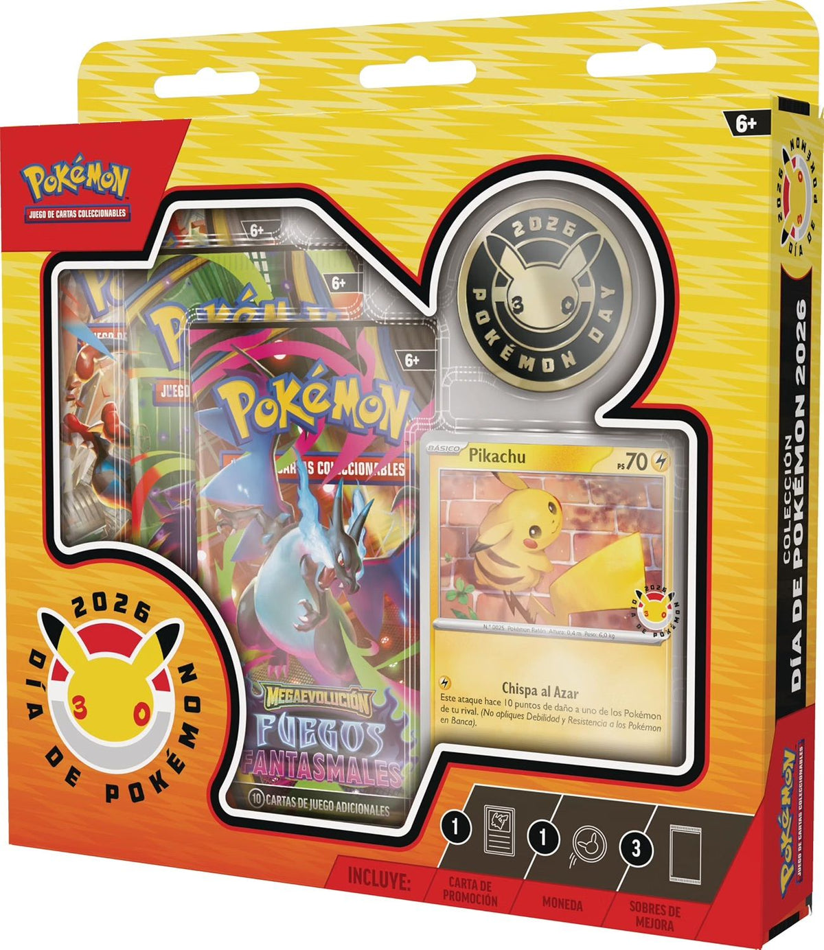 TCG Pokemon Pack Pokemon Day Carta Promo, 3 sobres y Moneda ESPAÑOL