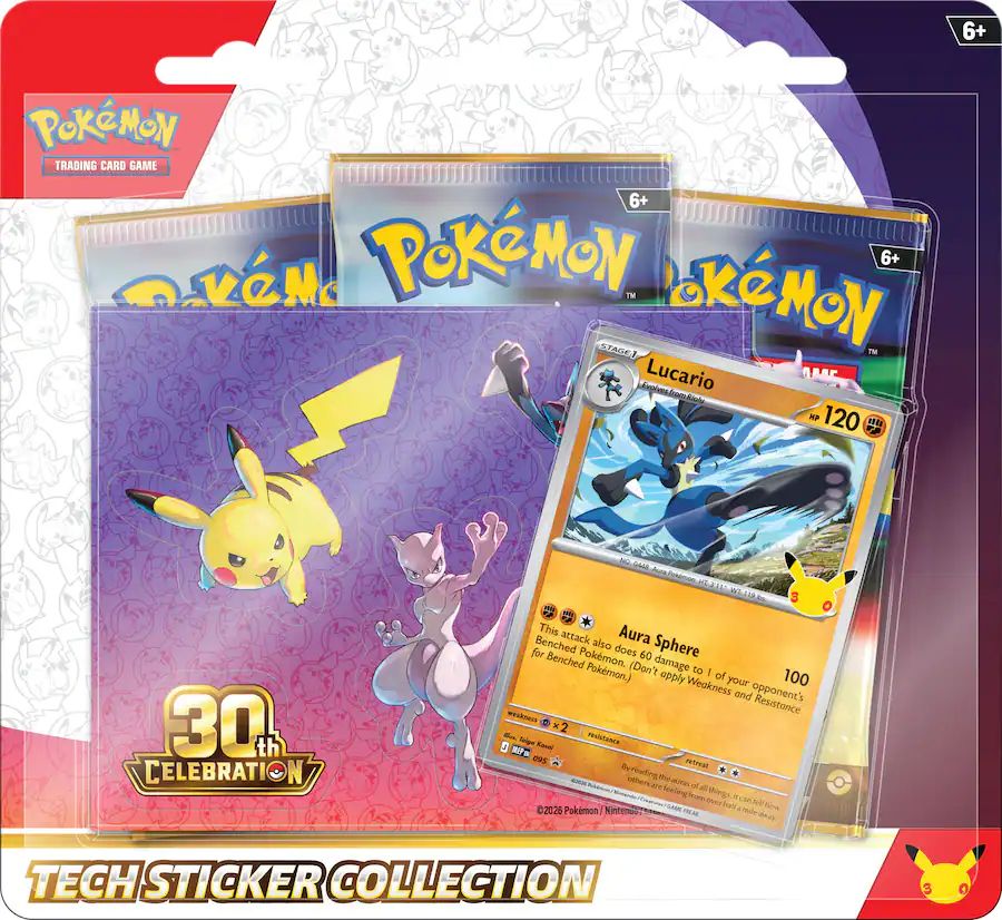 TCG Pokemon 30 Aniversario 3 PACK Tech Sticker Collection ALEATORIO en ESPAÑOL