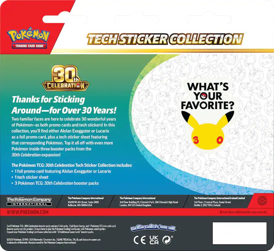 TCG Pokemon 30 Aniversario 3 PACK Tech Sticker Collection ALEATORIO en ESPAÑOL