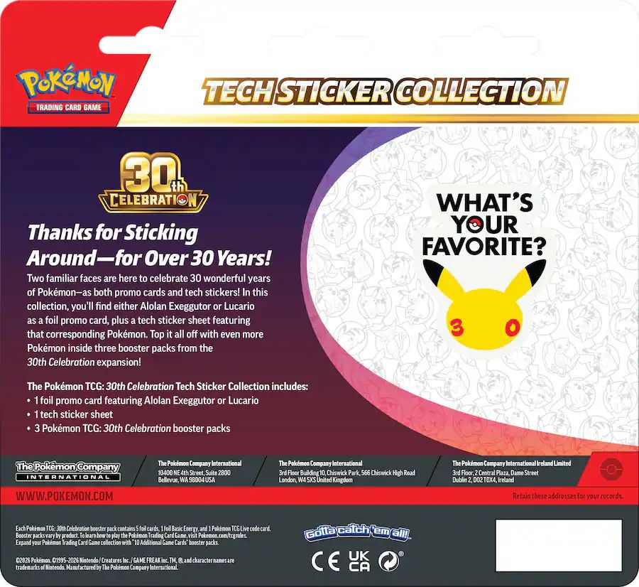 TCG Pokemon 30 Aniversario 3 PACK Tech Sticker Collection ALEATORIO en ESPAÑOL